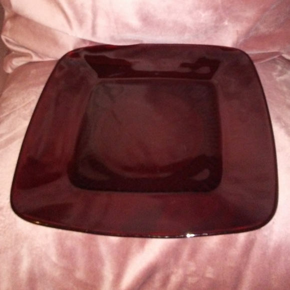 Vintage Ruby Red Square Charm Glass Plates Luncheon Plate Anchor Lunch Dishes - Picture 3 of 7